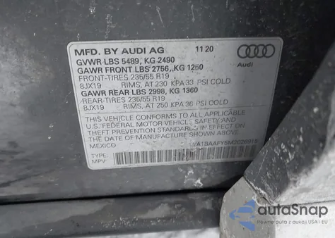 2021 Audi Q5 Premium Plus 45 Tfsi Quattro S Tronic z USA, uszkodzony, nr VIN WA1BAAFY5M2026915